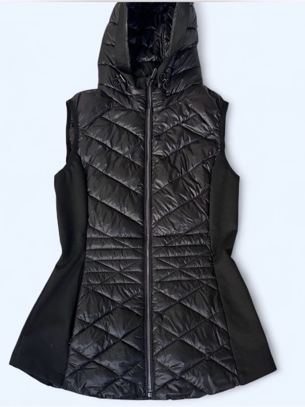 Women's Black Quilted Hooded Puffer Vest Jacket